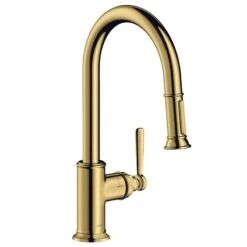 AXOR Montreux Single Lever Kitchen Mixer Tap 180 With Pull Out Spray - Polished Gold Optic - 16581990