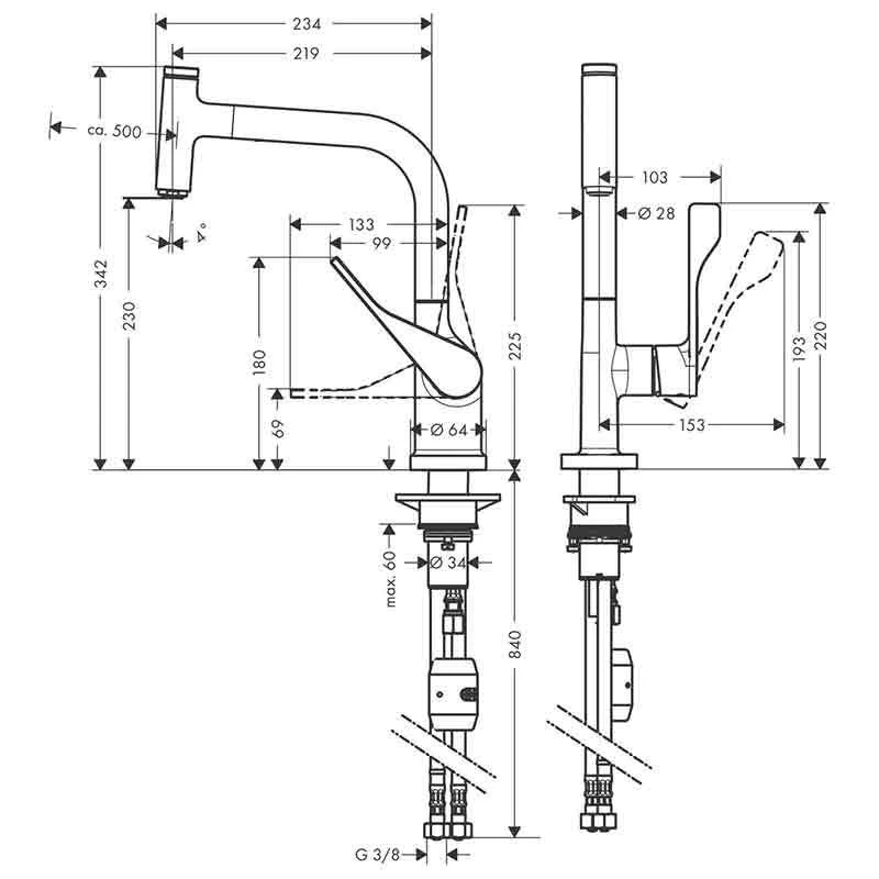 Axor Citterio Single Lever Kitchen Mixer Select 230 With Pull-Out Spout - Brushed Bronze - 39861140 4 Axor Citterio Single Lever Kitchen Mixer Select 230 With Pull-Out Spout - Brushed Bronze - 39861140 - Image 2