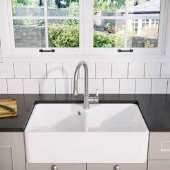 Blanco VILLAE Farmhouse Ceramic 2 Bowl Kitchen Sink - Crystal White - 525164 -Home Kitchen 5 2 525164 lifestyle1