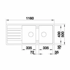 Blanco LEGRA 8 S Reversible Silgranit 2 Bowl Inset Kitchen Sink - Black - 526088 -Home Kitchen 5 2 526088 dimensions