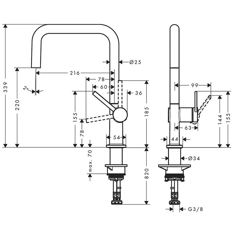 Hansgrohe Talis M54 Single Lever Kitchen Mixer U 220, Eco, 1jet - Matt Black - 72844670 4 Hansgrohe Talis M54 Single Lever Kitchen Mixer U 220, Eco, 1jet - Matt Black - 72844670 - Image 2