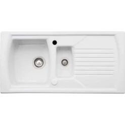 Abode Milford 1.5 Bowl Ceramic Kitchen Sink - White - AW1043