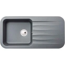 Home Kitchen 37 Abode Dune Single Bowl & Drainer Granite Kitchen Sink - Grey - AW3144