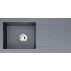 Abode Zero Single Bowl & Drainer Granite Kitchen Sink - Grey - AW3163