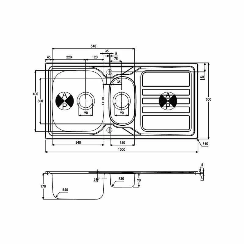 Abode Trydent 1.5 Bowl & Drainer Stainless Steel Kitchen Sink - AW5055 5 Abode Trydent 1.5 Bowl & Drainer Stainless Steel Kitchen Sink - AW5055 - Image 3