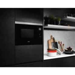 AEG MBE2658DEM Built In Microwave & Grill - Black & Stainless Steel -Home Kitchen aeg mbe2658dem kitchen cabin installed microwave side front view