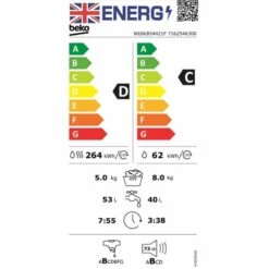 Beko WDIK854421F Integrated 8kg/5kg 1400rpm Washer Dryer - White -Home Kitchen b e beko wdik854421f energy label
