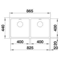 Blanco ANDANO 400/400-IF 2 Bowl Inset Stainless Steel Kitchen Sink With Manual InFino Drain System - Satin Polish - 522985 -Home Kitchen blanco andano 522985 dimensions 1