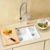 Blanco SUBLINE 350/150-U 1.5 LH Bowl Undermount Ceramic Kitchen Sink With Manual InFino Waste - Crystal White - 523741 -Home Kitchen blanco subline 523741 1