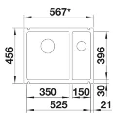 Blanco SUBLINE 350/150-U 1.5 LH Bowl Undermount Ceramic Kitchen Sink With Manual InFino Waste - Crystal White - 523741 -Home Kitchen blanco subline 523741 dimensions