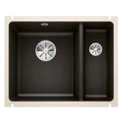 Blanco SUBLINE 350/150-U 1.5 LH Bowl Undermount Ceramic Kitchen Sink With Manual InFino Waste - Black - 523747