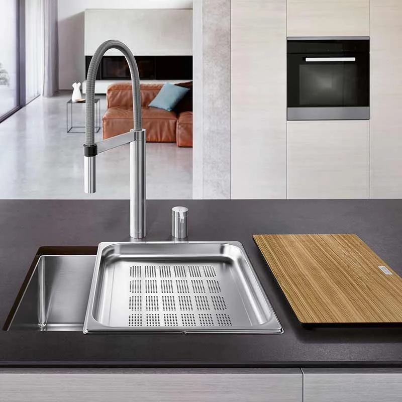 Blanco CLARON XL 60-U SteamerPlus 1 Bowl Undermount Stainless Steel Kitchen SInk With Manual InFino Waste - Satin Polish - 521596 3 Blanco CLARON XL 60-U SteamerPlus 1 Bowl Undermount Stainless Steel Kitchen SInk With Manual InFino Waste - Satin Polish - 521596