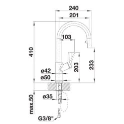 Blanco CARENA-S Vario Pull-Out Spout Silgranit Look Dual Finish Kitchen Tap - Volcano Grey - 526930 -Home Kitchen blanco 526930 side view dimensions