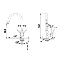 Blanco MIDA-S Silgranit Look Kitchen Mixer Tap With Pull-Out Spray - Soft White - 526968 -Home Kitchen blanco 526968 side view dimensions