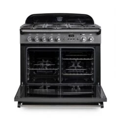 Rangemaster Classic FX 90 Dual Fuel Range Cooker - Mineral Green & Brass - CLAS90FXDFFMG/B -Home Kitchen c l clas90fxdffmgb 3