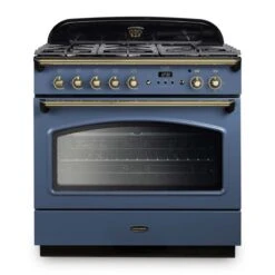 Rangemaster Classic FX 90 Dual Fuel Range Cooker - Stone Blue & Brass - CLAS90FXDFFSB/B