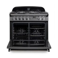 Rangemaster Classic FX 90 Dual Fuel Range Cooker - Stone Blue & Brass - CLAS90FXDFFSB/B -Home Kitchen c l clas90fxdffsbb 3