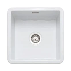Rangemaster Rustique 462x462 1 Bowl Fire Clay Ceramic Kitchen Sink - White - CRUB4040WH/