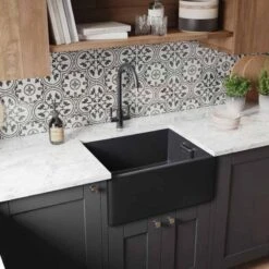 Rangemaster Grange 1 Bowl Fire Clay Ceramic Kitchen Sink - Matt Black - CGR595MB/