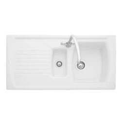 Rangemaster Tenby 1.5 Bowl Fire Clay Ceramic Kitchen Sink - White - CTE10102WH/