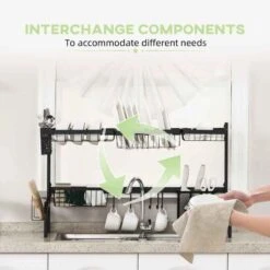 HOMCOM 2 Tier Adjustable Over The Sink Dish Drainer - Black - 801-286V00BK -Home Kitchen esv756188d6780b46.jpg