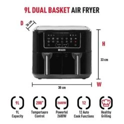 Haden 9 Litre (2 X 4.5L) Dual Basket Air Fryer - 206978 -Home Kitchen h a haden dual air fryer 206978 4