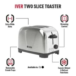 Haden Iver 2 Slice Toaster - Stainless Steel - 206466 -Home Kitchen h a haden iver 206466 2
