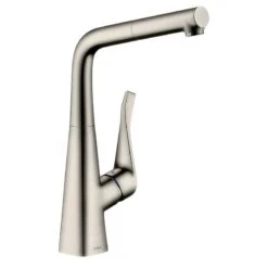Hansgrohe Metris M71 Single Lever Kitchen Mixer Tap 320 With Pull-Out Spout - Stainless Steel - 14821800