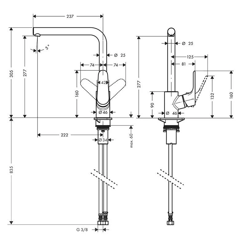 Hansgrohe Focus M41 EcoSmart Single Lever Kitchen Mixer Tap 280 Single Spray Mode - Stainless Steel - 31827800 4 Hansgrohe Focus M41 EcoSmart Single Lever Kitchen Mixer Tap 280 Single Spray Mode - Stainless Steel - 31827800 - Image 2