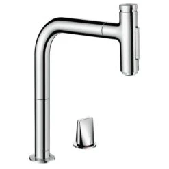 Hansgrohe Metris Select M71 2-Hole Single Lever Kitchen Tap Mixer 200 With Pull-Out Spray & Sbox 2 Spray Modes - Chrome - 73818000