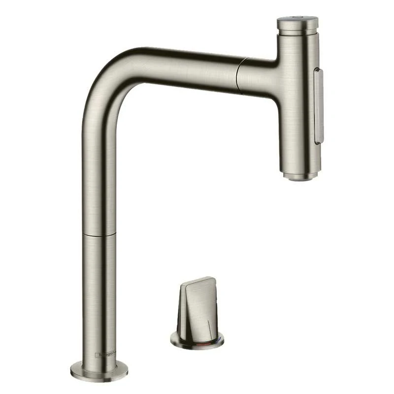 Hansgrohe Metris Select M71 2-Hole Single Lever Kitchen Mixer Tap With Pull-Out Spray 2 Spray Modes - Stainless Steel - 73819800 3 Hansgrohe Metris Select M71 2-Hole Single Lever Kitchen Mixer Tap With Pull-Out Spray 2 Spray Modes - Stainless Steel - 73819800