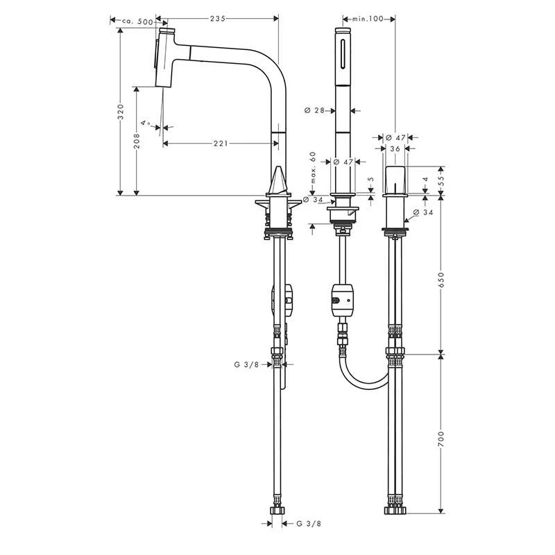 Hansgrohe Metris Select M71 2-Hole Single Lever Kitchen Mixer Tap With Pull-Out Spray 2 Spray Modes - Stainless Steel - 73819800 4 Hansgrohe Metris Select M71 2-Hole Single Lever Kitchen Mixer Tap With Pull-Out Spray 2 Spray Modes - Stainless Steel - 73819800 - Image 2