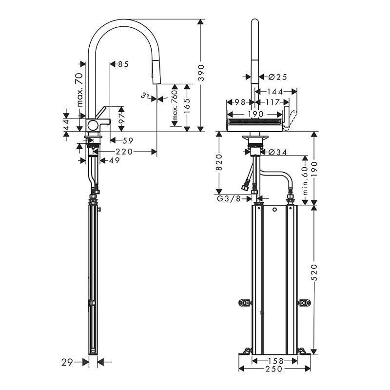 Hansgrohe Aquno Select M81 Single Lever Kitchen Mixer Tap 170 With Pull-Out Spray & Sbox 3 Spray Modes - Stainless Steel - 73831800 4 Hansgrohe Aquno Select M81 Single Lever Kitchen Mixer Tap 170 With Pull-Out Spray & Sbox 3 Spray Modes - Stainless Steel - 73831800 - Image 2