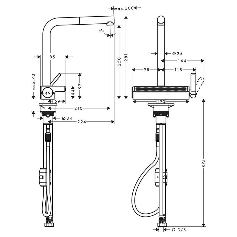 Hansgrohe Aquno Select M81 Single Lever Kitchen Mixer Tap 250 With Pull-Out Spray 2 Spray Modes - Chrome - 73836000 4 Hansgrohe Aquno Select M81 Single Lever Kitchen Mixer Tap 250 With Pull-Out Spray 2 Spray Modes - Chrome - 73836000 - Image 2