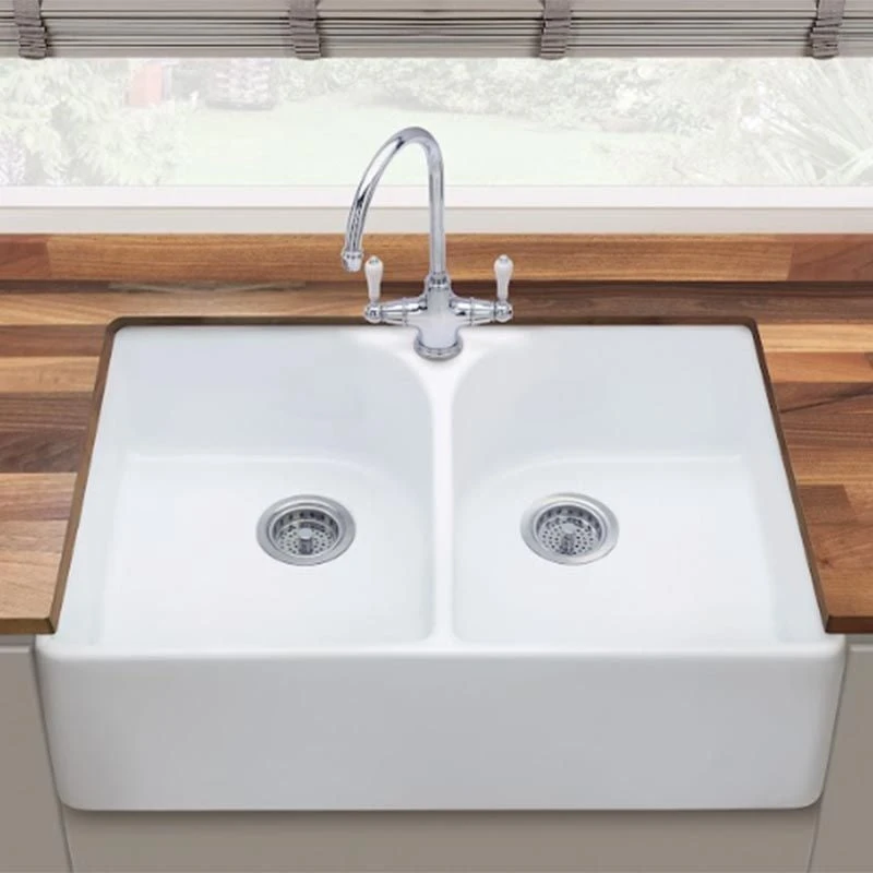 Thomas Denby Heritage 800 Ceramic Double Bowl Kitchen Sink - White - HER800 3 Thomas Denby Heritage 800 Ceramic Double Bowl Kitchen Sink - White - HER800