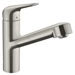 Hansgrohe Focus M42 Single Lever Kitchen Mixer Tap 150 With Pull-Out Spout Single Spray Mode - Stainless Steel - 71814800