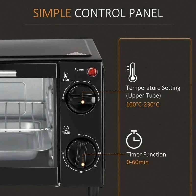 HOMCOM 750W 9 Litre Mini Countertop Oven & Grill - Black - 800-088 12 HOMCOM 750W 9 Litre Mini Countertop Oven & Grill - Black - 800-088 - Image 10