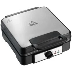 HOMCOM 1200W 4 Slice Waffle Maker - Black - 800-135V70 -Home Kitchen homcom 800135v70 lid closed 1