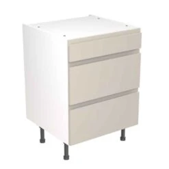 Kitchen Kit Rigid J-Pull 600mm 3 Drawer Base Cabinet - Ultra Matt - Light Grey - Pre-Assembled - RKKJ0706