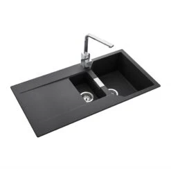 Rangemaster Mayon 1.5 Bowl Igneous Granite Kitchen Sink - Ash Black - MAY1052AS/ -Home Kitchen m a may1052as 2