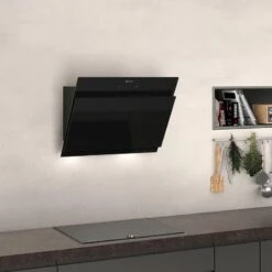 Neff N50 D65IHM1S2B 60cm Angled Chimney Wall Mounted Cooker Hood - Black Glass -Home Kitchen n e neff n50 d65ihm1s2b 60cm angled chimney hood lifestyle2