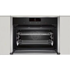 Neff N90 C28MT27H0B Bulit In Compact Pyrolytic Oven & Microwave With Home Connect - Stainless Steel -Home Kitchen n e neff n90 c28mt27h0b pyrolytic oven microwave open