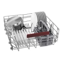Neff N30 S153HAX02G Built-In F/I 60cm 13 Place Standard Dishwasher With Home Connect - Black -Home Kitchen neff n30s153hax02g plates and pans stacking setup front view