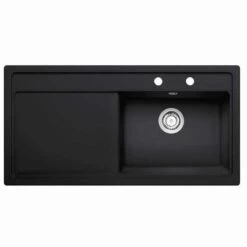 Thomas Denby Opus XL 1 Bowl Ceramic Kitchen Sink & LH Drainer - Black Satin - OPU1010LBL