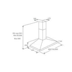 Prima 60cm Chimney Hood - Stainless Steel - PRCH020 -Home Kitchen prima prch020 installation dimensions
