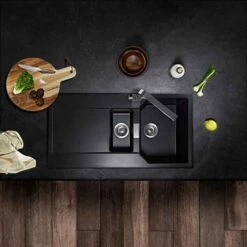 Rangemaster Mayon 1.5 Bowl Igneous Granite Kitchen Sink - Ash Black - MAY1052AS/