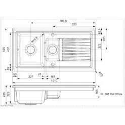 Reginox Regi-Ceramic 1.5 Bowl Kitchen Sink Including Waste - White - RL 301 CW 11 Reginox Regi-Ceramic 1.5 Bowl Kitchen Sink Including Waste - White - RL 301 CW -Home Kitchen rl301cw dimensions