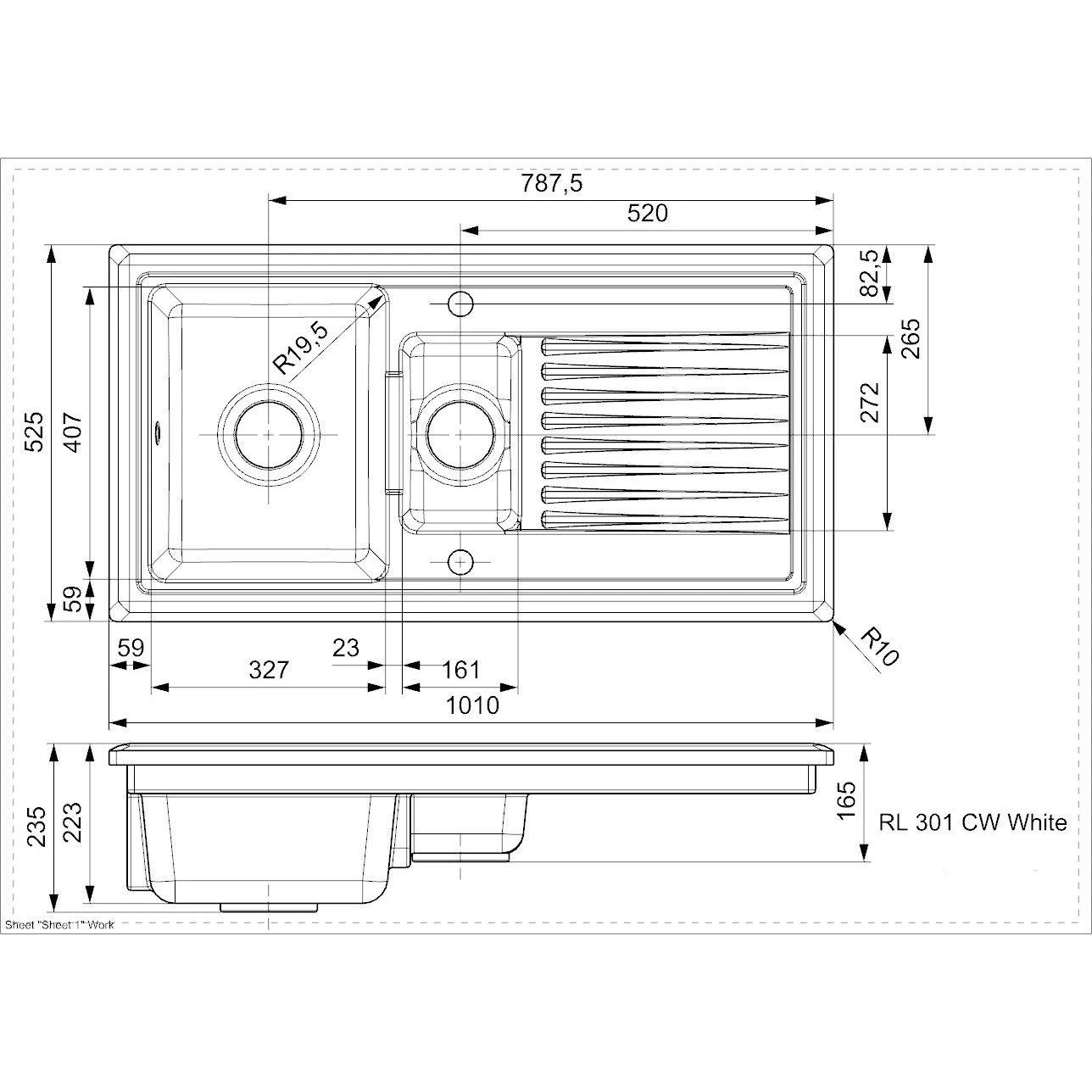 Reginox Regi-Ceramic 1.5 Bowl Kitchen Sink Including Waste - White - RL 301 CW 6 Reginox Regi-Ceramic 1.5 Bowl Kitchen Sink Including Waste - White - RL 301 CW - Image 4