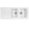 Thomas Denby Sonnet Ceramic Double Bowl Kitchen Sink & Drainer - Reversible - White - SO2BDWT