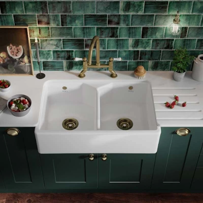 Thomas Denby Tudor Ceramic Double Bowl Belfast Kitchen Sink - White - TTU800 3 Thomas Denby Tudor Ceramic Double Bowl Belfast Kitchen Sink - White - TTU800